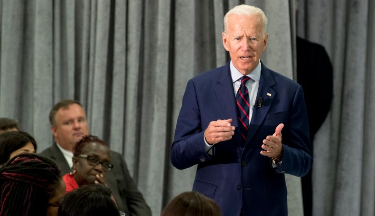 Former Vice President Joe Biden, a 2020 Democratic presidential hopeful, speaks during a town all meeting with a group of educators from the American Federation of Teachers on Tuesday, May 28, 2019, in Houston.