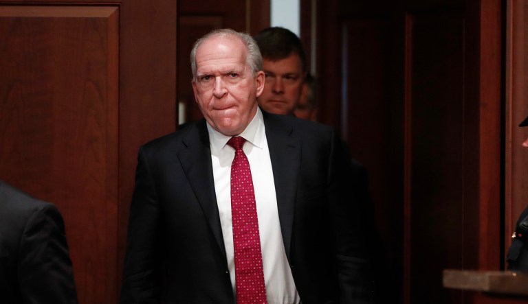 Former CIA Director John Brennan arrives on Capitol Hill in Washington, Tuesday, May 23, 2017, to testify before the House Intelligence Committee Russia Investigation Task Force.