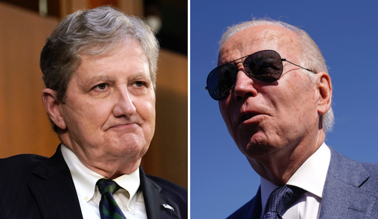 Sen. John Kennedy (R-LA), left, and President Joe Biden.
