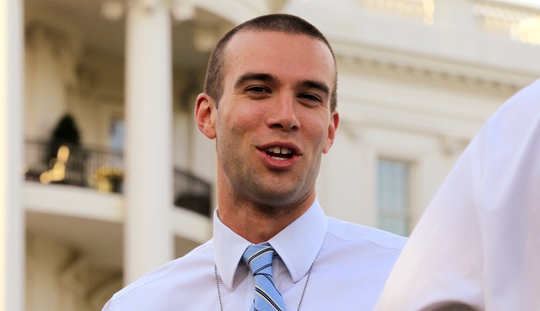 Jon Favreau, President Barack Obama's head speechwriter, is pictured on the South Lawn of the White House in Washington during the congressional picnic, Tuesday, June 8, 2010.