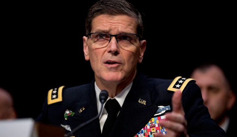 U.S. Central Command Commander Gen. Joseph Votel appears at a Senate Armed Services Committee hearing on Capitol Hill, Tuesday, Feb. 5, 2019, in Washington.