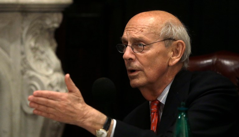 United States Supreme Court Justice Stephen Breyer speaks to an audience at the French Cultural Center, Monday, Feb. 13, 2017, in Boston, during a forum called From the Bench to the Sketchbook.