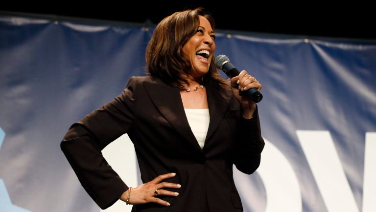 Democratic presidential candidate Kamala Harris speaks during the Iowa Democratic Party's Hall of Fame Celebration, Sunday, June 9, 2019, in Cedar Rapids, Iowa. 