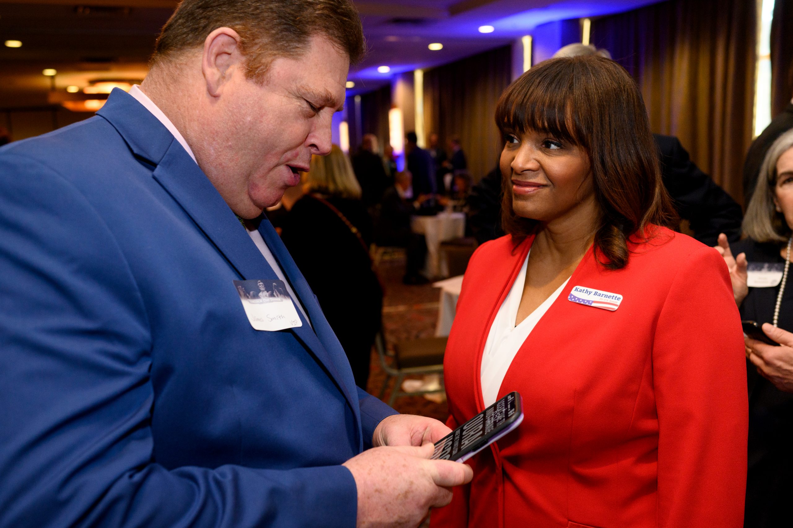 Kathy Barnette (right) is seen in Pittsburgh on March 17.