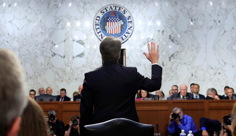 President Donald Trump's Supreme Court nominee Brett Kavanaugh is sworn in before the Senate Judiciary Committee on Capitol Hill in Washington, Tuesday, Sept. 4, 2018, to begin his testimony in his confirmation hearing to replace retired Justice Anthony Kennedy.