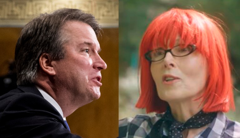 Brett Kavanaugh (left) and E. Jean Carroll (right) are seen.