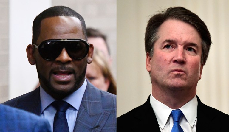 R. Kelly and Brett Kavanaugh are pictured.
