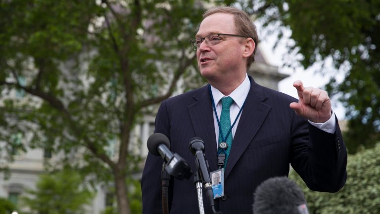 White House Council of Economic Advisers chairman Kevin Hassett speaks at the White House, Monday, April 22, 2019, in Washington. 