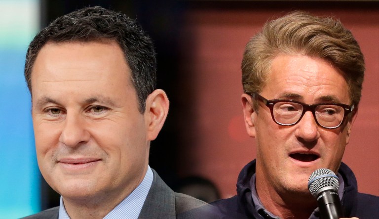 Brian Kilmeade of Fox News (left) and Joe Scarborough of MSNBC (right) are shown.