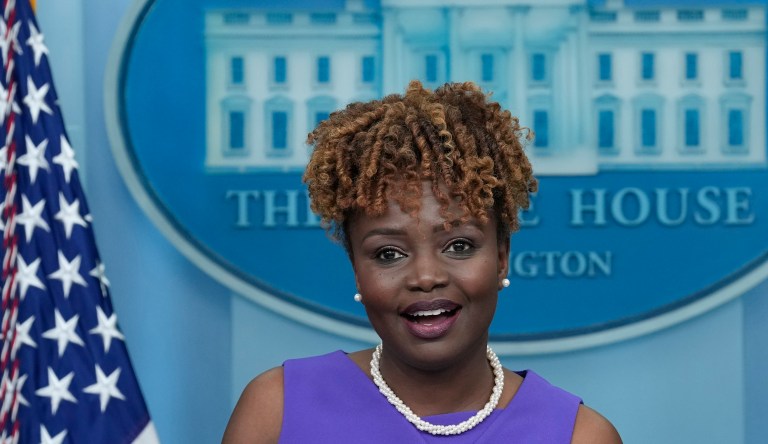 White House press secretary Karine Jean-Pierre speaks during the daily briefing at the White House in Washington, Friday, June 30, 2023.