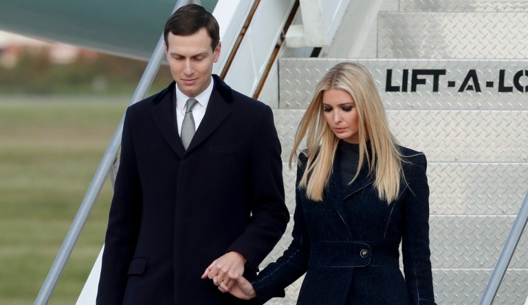 In this Oct. 30, 2018, file photo, Ivanka Trump departs Air Force One with her husband Jared Kushner in Coraopolis, Pa.