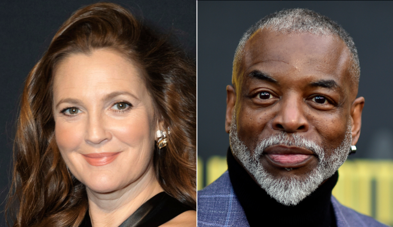 LeVar Burton (right) has replaced Drew Barrymore (left) as the 2023 host of the National Book Awards after Barrymore faced a controversy related to the Writers Guild of America strike.