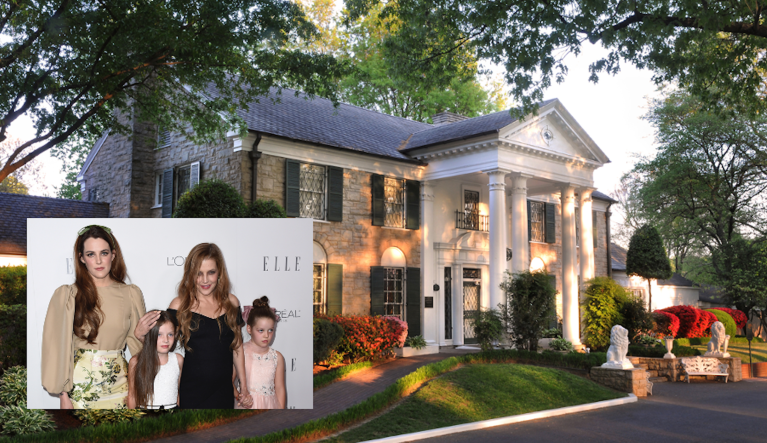 Following the death of Lisa Marie Presley (second right), the Graceland estate will be received by her daughter Riley Keough (left), and her twin daughters Finley Lockwood and Harper Lockwood.