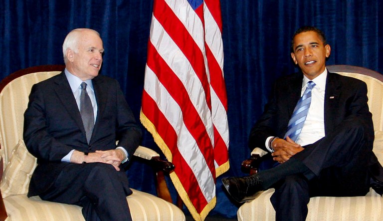 Sen. John McCain (left) and then-President-elect Barack Obama (right) are pictured.