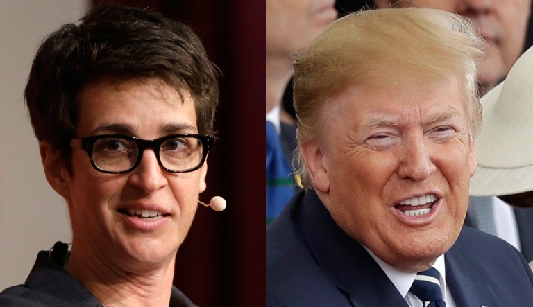 Rachel Maddow and Donald Trump.