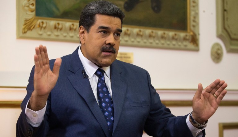  In this Feb. 14, 2019 file photo, Venezuela's President Nicolas Maduro speaks during an interview with The Associated Press at Miraflores presidential palace in Caracas, Venezuela.