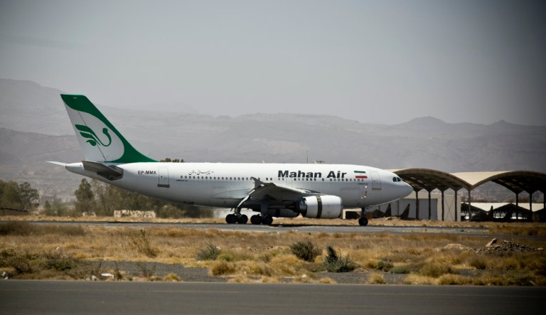 A plane from the Iranian private airline, Mahan Air lands the international airport in Sanaa, Yemen, Sunday, March 1, 2015.