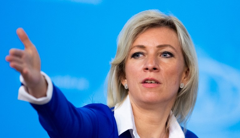 In this Friday, Jan. 17, 2020 file photo, Russian Foreign Ministry spokesperson Maria Zakharova gestures as she attends Russian Foreign Minister Sergey Lavrov's annual roundup news conference summing up his ministry's work in 2019, in Moscow, Russia. (AP Photo/Alexander Zemlianichenko, File)
