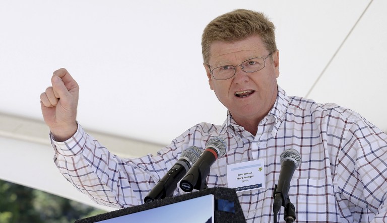 FILE - In this Aug. 24, 2015 file photo, Rep. Mark Amodei, R-NV., speaks at the 19th Annual Lake Tahoe Summit at Zephyr Cove in South Lake Tahoe, Nevada. All eyes are on Nevada Republican Sen. Dean Heller's re-election bid, but two U.S. House seats could be key to the Democratsâ effort to cut into GOP majorities in Congress. The only incumbent who was believed to face a potentially serious primary challenge is fourth-term Republican Amodei in northern Nevada's 2nd District, where no Democrat has won since its creation in 1980. 