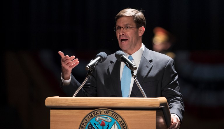 23rd Secretary of the Army, Mark Esper speaks at Conmy Hall at Joint Base Myer-Henderson Hall, Va. Friday, Jan. 5, 2018, during a full honor arrival ceremony in his honor.