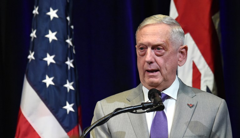 Jim Mattis, U.S. secretary of defense, speaks during a news conference at the Australia-US Ministerial (AUSMIN) consultations at Stanford University's Hoover Institution in Stanford, California, U.S., on Tuesday, July 24, 2018. U.S. Secretary of State Michael Pompeo this week sought to shore up support among UN Security Council members for a North Korean sanctions regime that's showing signs of weakening, as hopes for a quick denuclearization agreement with Pyongyang fade.