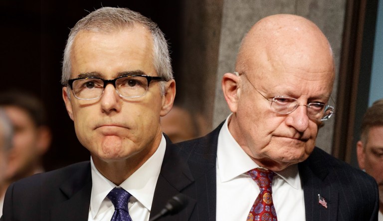 Andrew McCabe and James Clapper are seen.