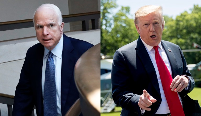 You can’t win a war against a dead hero Former Sen. John McCain (left) and President Trump (right) are shown.