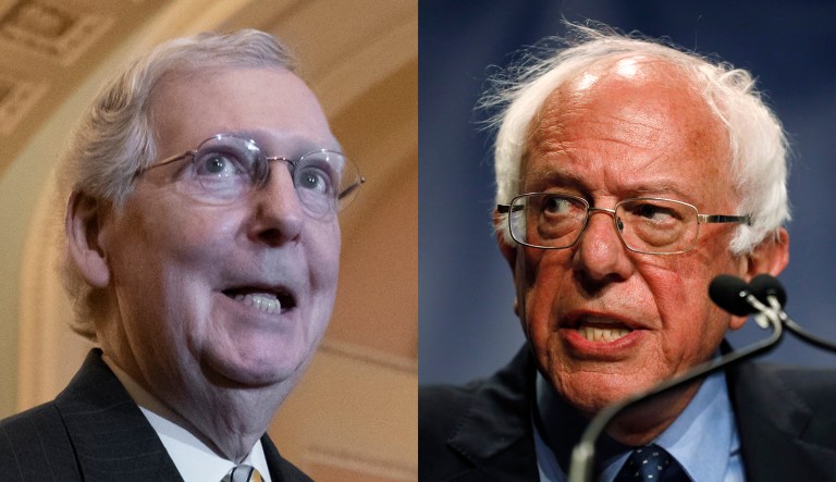 Sens. Mitch McConnell and Bernie Sanders are seen.