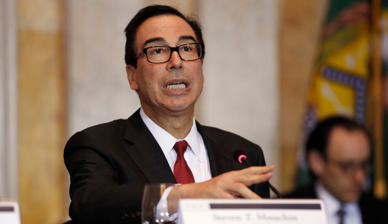 Treasury Secretary Steve Mnuchin speaks during a meeting of the Financial Stability Oversight Council, Tuesday, Oct. 16, 2018, at the Treasury Department, in Washington.