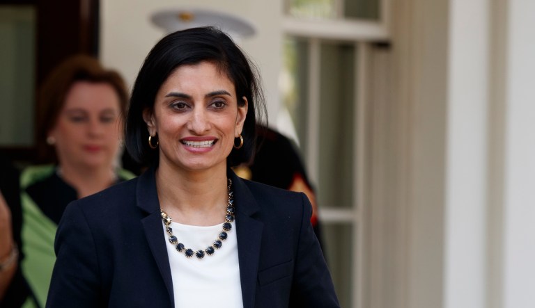 Seema Verma, administrator of the Centers for Medicare and Medicaid Services, walks to speak with reporters outside the White House in Washington, Thursday, April 13, 2017.