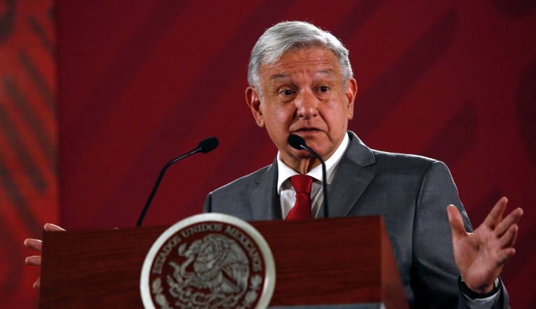 Mexico's President AndrÃ©s Manuel LÃ³pez Obrador says Mexico will not respond to U.S. President Donald Trump's threat of coercive tariffs with desperation, but instead push for dialogue, during his daily morning press conference at the National Palace, in Mexico City, Friday, May 31, 2019.