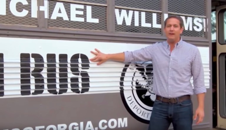 Michael Williams, a Republican candidate for governor in Georgia, talks about his "Deportation Bus" in a video.