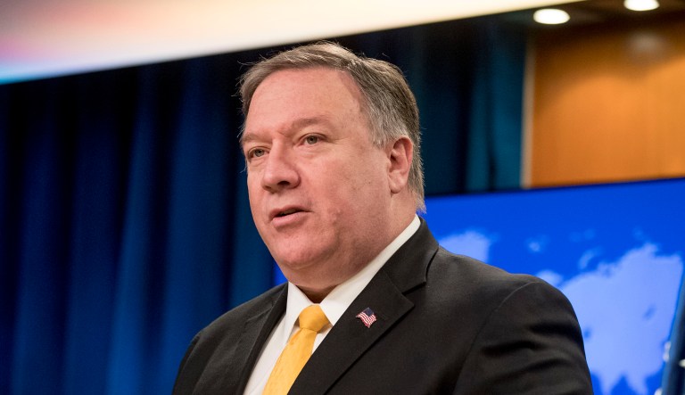 Secretary of State Mike Pompeo speaks at a news conference at the State Department in Washington, Friday, Feb. 1, 2019. Secretary of State Mike Pompeo has announced that the U.S. is pulling out of a treaty with Russia that's been a centerpiece of arms control since the Cold War.