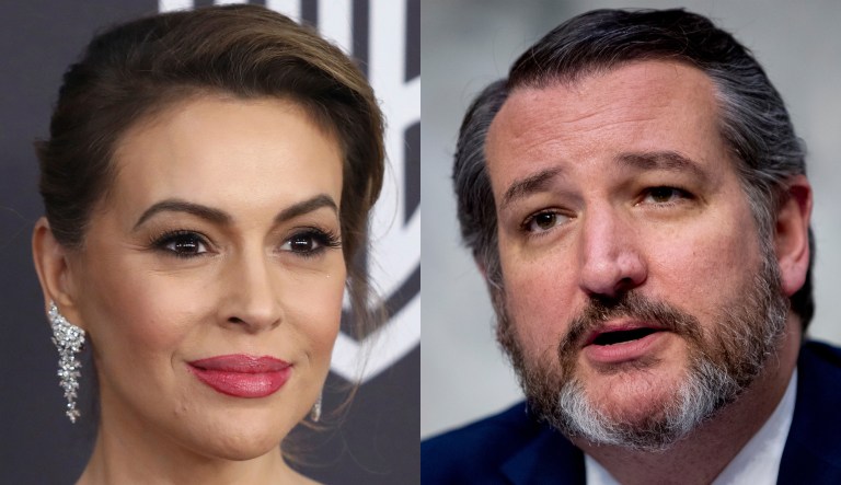 Pictured are Alyssa Milano, left, and Ted Cruz, right.