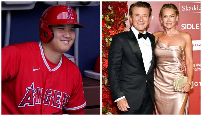 Shohei Ohtani, left, and Robert Herjavec and his wife, Kym Johnson Herjavec.