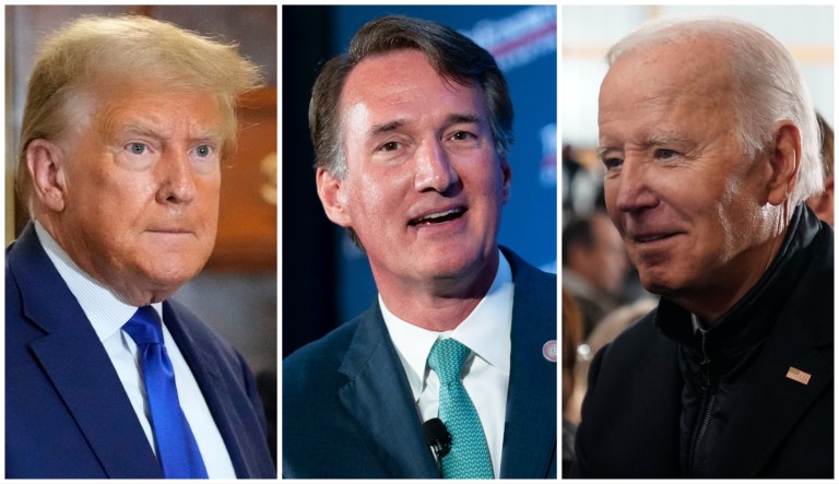 Former President Donald Trump, Gov. Glenn Youngkin (R-VA), and President Joe Biden.