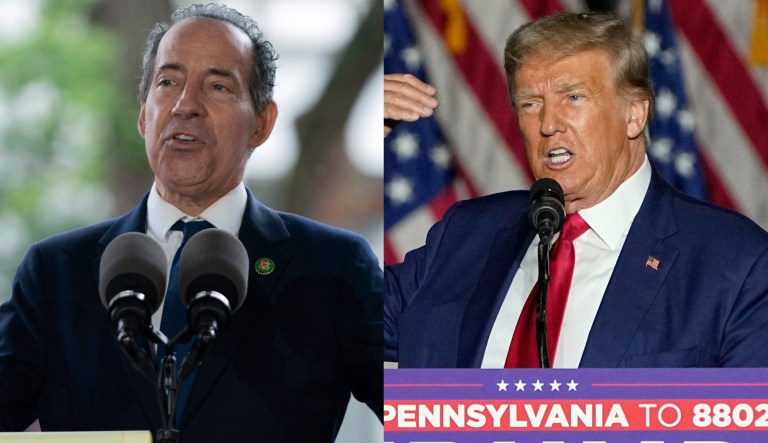 Rep. Jamie Raskin (D-MD), left, and former President Donald Trump, right.