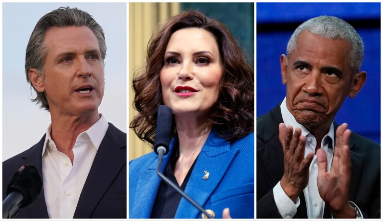 Govs. Gavin Newsom (D-CA) and Gretchen Whitmer (D-MI), and former President Barack Obama.