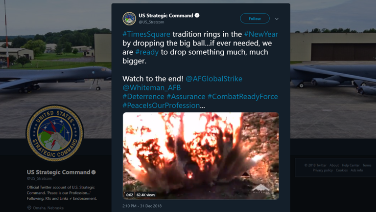US Strategic Command deletes New Year’s Eve tweet about dropping nukes