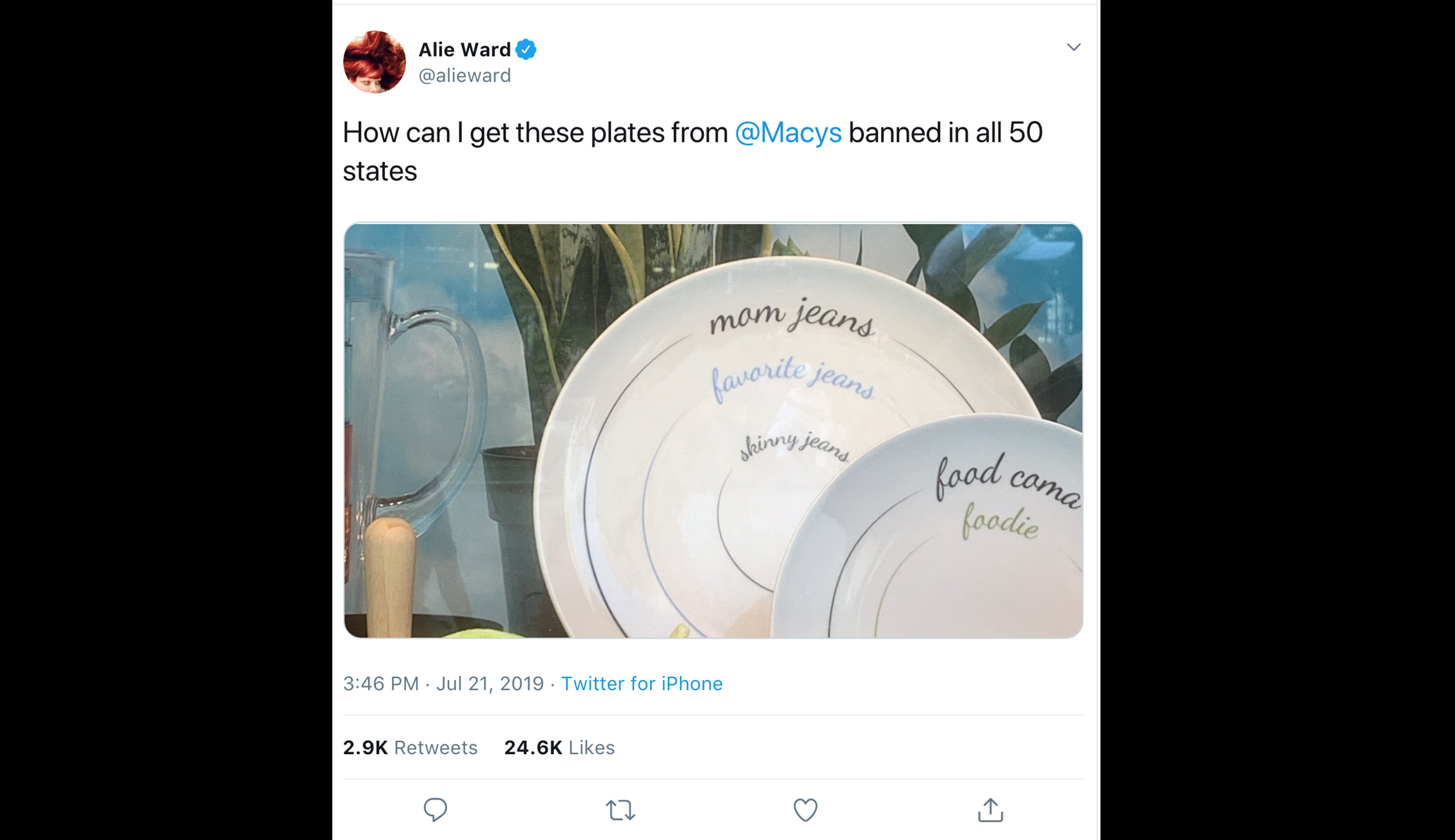 Macy’s bans ‘mom jeans’ plates after Twitter user complains