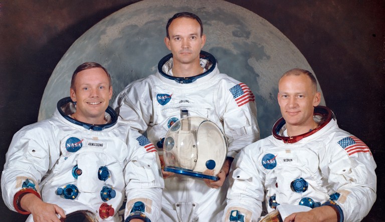 This March 30, 1969 photo made available by NASA shows the crew of the Apollo 11, from left, Neil Armstrong, commander; Michael Collins, module pilot; Edwin E. "Buzz" Aldrin, lunar module pilot. Apollo 11 was the first manned mission to the surface of the moon.