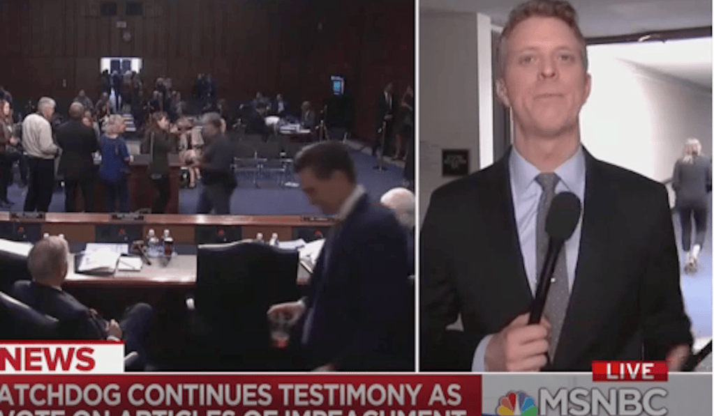 WATCH: Person yells ‘Epstein didn’t kill himself’ during live MSNBC impeachment coverage