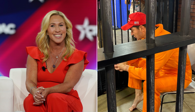 WATCH: Marjorie Taylor Greene gets in cage with Brandon Straka in odd Jan. 6 CPAC exhibit