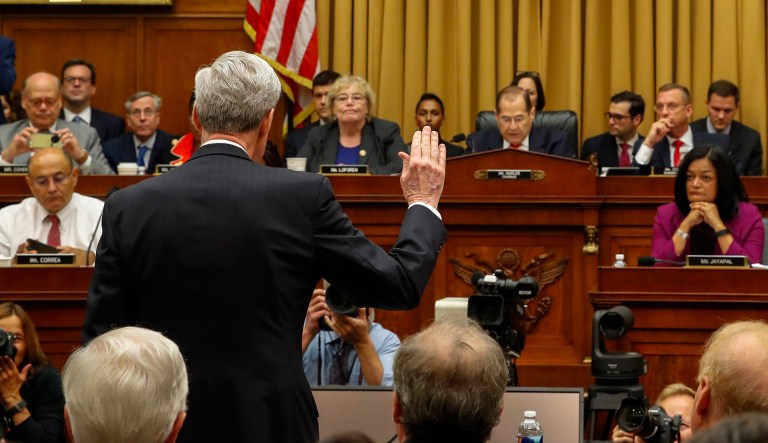 Former special counsel Robert Mueller is sworn in by House Judiciary Committee Chairman Jerrold Nadler, D-N.Y., to testify before the House Judiciary Committee hearing on his report on Russian election interference, on Capitol Hill, Wednesday, July 24, 2019 in Washington.