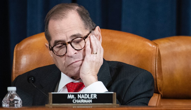 Representative Jerry Nadler, a Democrat from New York and chairman of the House Judiciary Committee, listens to debate during a House Judiciary Committee hearing in Washington, D.C., U.S., on Thursday, Dec. 12, 2019. The Judiciary Committee is set to finish debating articles of impeachment against President Donald Trump today with a likely party-line vote to send the resolution to the floor of the House.