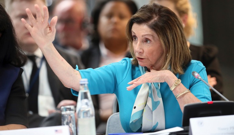U.S. House Speaker Nancy Pelosi gestures during a meeting. 