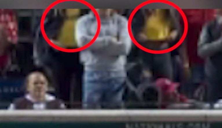 Julia Rose and Lauren Summer expose their chest at Game 5 of the World Series