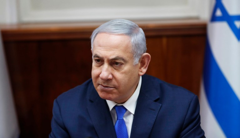 Israeli Prime Minister Benjamin Netanyahu chairs the weekly cabinet meeting in Jerusalem, Sunday, March 3, 2019.