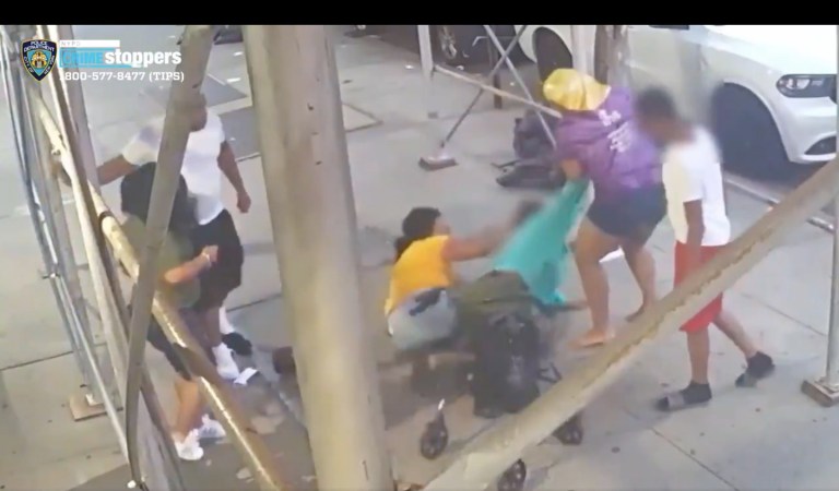 Group of NYC suspects seen beating 61-year-old woman with kitchen pot and stealing her walker: Video