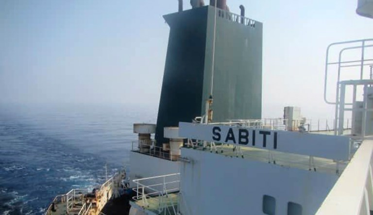 This photo taken and released by the official news agency of the Iranian Oil Ministry, SHANA, on Friday, Oct. 11, 2019 shows Iranian oil tanker Sabiti traveling through the Red Sea off the coast of Saudi Arabia. Two missiles struck the Iranian tanker Sabiti traveling through the Red Sea off the coast of Saudi Arabia on Friday, Iranian officials said, the latest incident in the region amid months of heightened tensions between Tehran and the U.S.